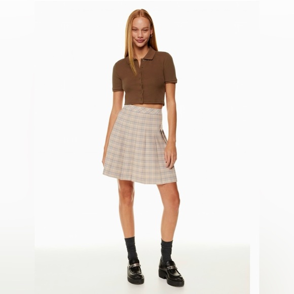 Aritzia Sunday Best Audio Top Cropped Polo Medium Cognac Brown Short Sleeve - Picture 3 of 13